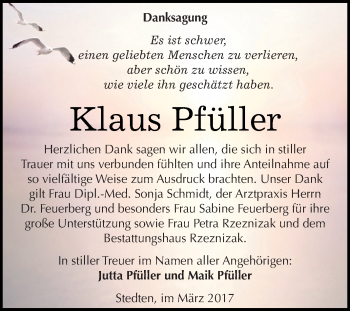 Traueranzeige von Klaus Pfüller von Super Sonntag SGH Mansf. Land