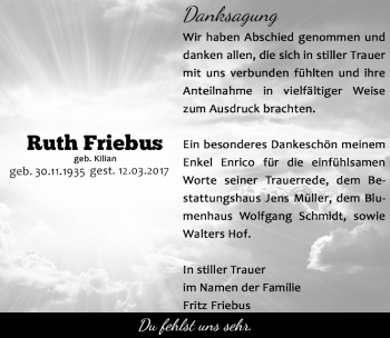 Traueranzeige von Ruth Friebus von Mitteldeutsche Zeitung Aschersleben