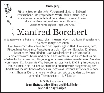 Traueranzeige von Manfred Borchert von WVG - Wochenspiegel Merseburg