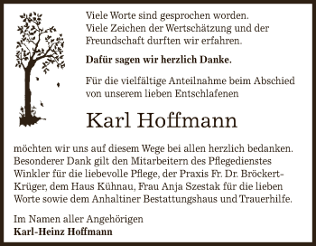 Traueranzeige von Karl Hoffmann von WVG - Wochenspiegel Dessau / Köthen