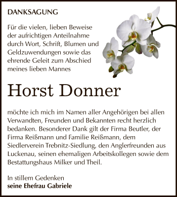 Traueranzeige von Horst Donner von Super Sonntag Zeitz