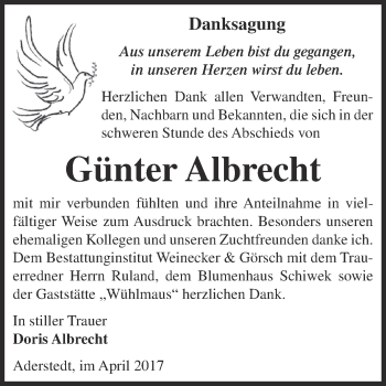 Traueranzeige von Günter Albrecht von Super Sonntag Bernburg