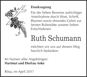 Traueranzeige von Ruth Schumann von WVG - Wochenspiegel Bitterfeld