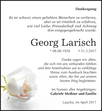 Traueranzeige von Georg Larisch von Mitteldeutsche Zeitung Naumburg/Nebra