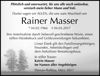 Traueranzeige von Rainer Masser von Mitteldeutsche Zeitung Dessau-Roßlau