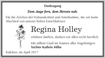Traueranzeige von Regina Holley von Wochenspiegel Mansfelder Land