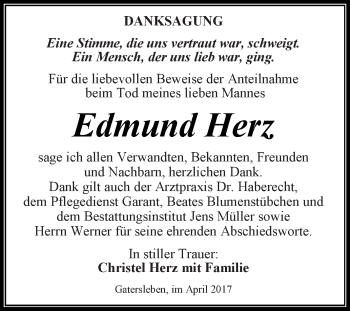 Traueranzeige von Edmund Herz von Super Sonntag Aschersleben