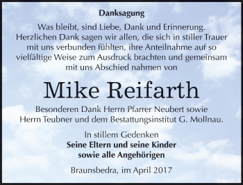 Traueranzeige von Mike Reifarth von Mitteldeutsche Zeitung Merseburg/Querfurt