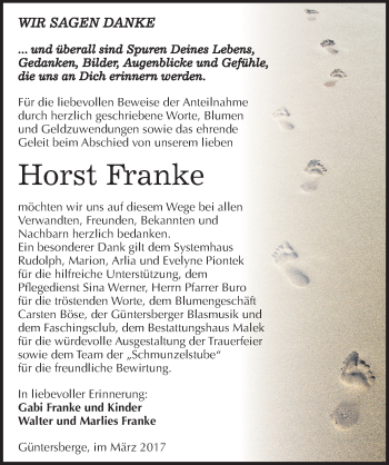 Traueranzeige von Horst Franke von Mitteldeutsche Zeitung Quedlinburg