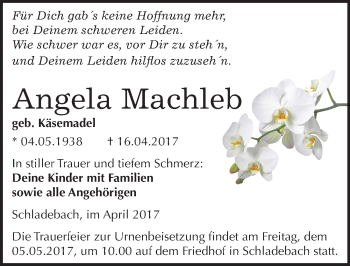 Traueranzeige von Angela Machleb von Mitteldeutsche Zeitung Merseburg/Querfurt