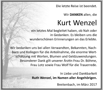 Traueranzeige von Kurt Wenzel von Mitteldeutsche Zeitung Zeitz