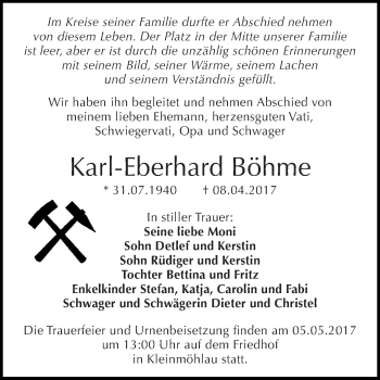 Traueranzeige von Karl-Eberhard Böhme von WVG - Wochenspiegel Dessau / Köthen
