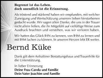 Traueranzeige von Bernd Küke von Mitteldeutsche Zeitung Dessau-Roßlau
