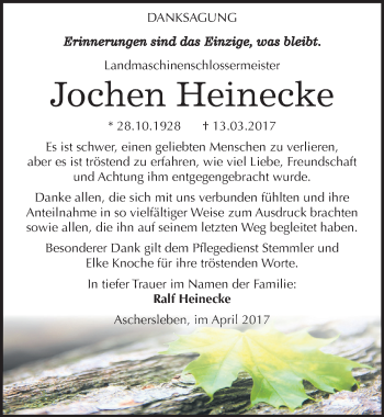 Traueranzeige von Jochen Heinecke von Mitteldeutsche Zeitung Aschersleben