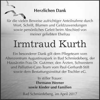 Traueranzeige von Irmtraud Kurth von Super Sonntag Wittenberg