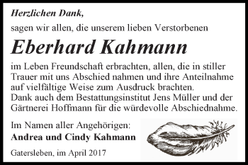 Traueranzeige von Eberhard Kahmann von Super Sonntag Aschersleben