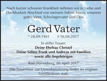 Traueranzeige von Gerd Vater von Mitteldeutsche Zeitung Merseburg/Querfurt