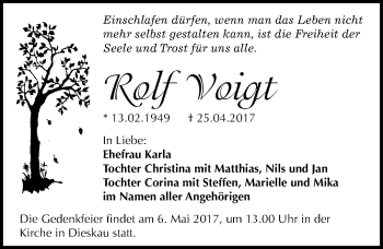 Traueranzeige von Rolf Voigt von Mitteldeutsche Zeitung Halle/Saalkreis