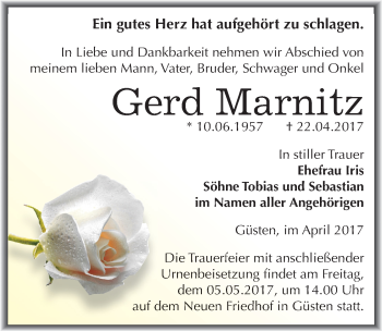 Traueranzeige von Gerd Marnitz von Mitteldeutsche Zeitung Bernburg