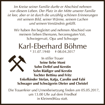 Traueranzeige von Karl-Eberhard Böhme von WVG - Wochenspiegel Dessau / Köthen