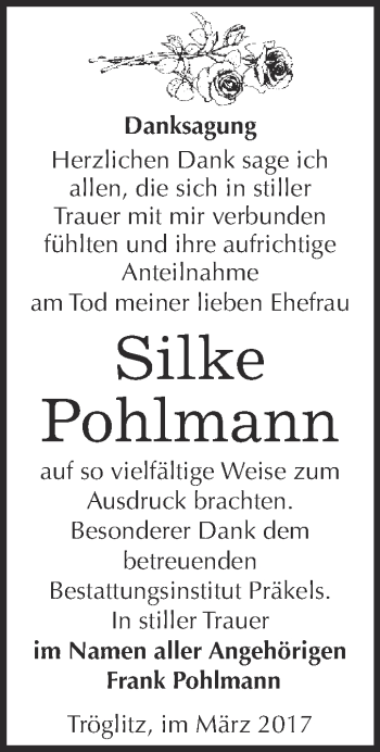 Traueranzeige von Silke Pohlmann von Super Sonntag Zeitz