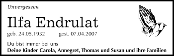 Traueranzeige von Ilfa Endrulat von Mitteldeutsche Zeitung Quedlinburg