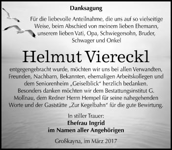 Traueranzeige von Helmut Viereckl von Mitteldeutsche Zeitung Merseburg/Querfurt