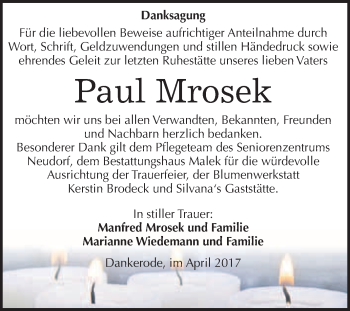 Traueranzeige von Paul Mrosek von WVG - Wochenspiegel Quedlinburg