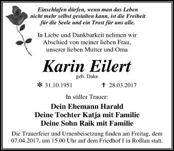 Traueranzeige von Karin Eilert von Mitteldeutsche Zeitung Dessau-Roßlau