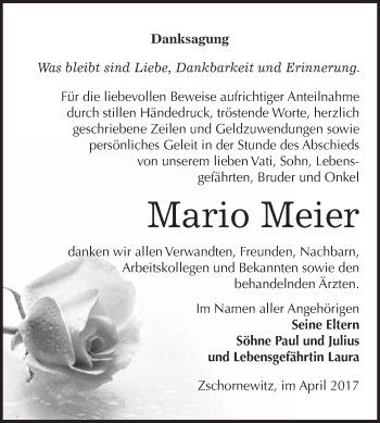 Traueranzeige von Mario Meier von Super Sonntag Wittenberg