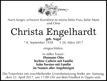 Traueranzeige von Christa Engelhardt von Mitteldeutsche Zeitung Halle/Saalkreis