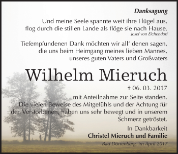 Traueranzeige von Wilhelm Mieruch von Mitteldeutsche Zeitung Merseburg/Querfurt