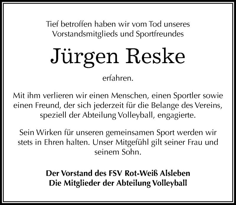  Traueranzeige für Jürgen Reske vom 20.04.2017 aus Mitteldeutsche Zeitung Bernburg