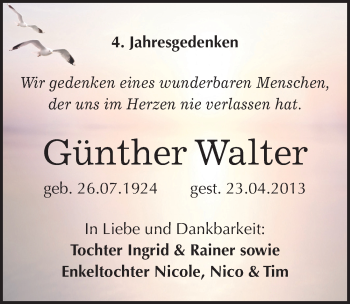 Traueranzeige von Günther Walter von Mitteldeutsche Zeitung Halle/Saalkreis