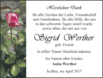 Traueranzeige von Sigird Werther von Mitteldeutsche Zeitung Sangerhausen