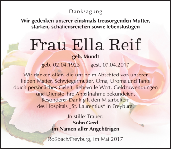 Traueranzeige von Ella Reif von Mitteldeutsche Zeitung Merseburg/Querfurt