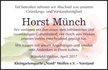 Traueranzeige von Horst Münch von Mitteldeutsche Zeitung Bitterfeld