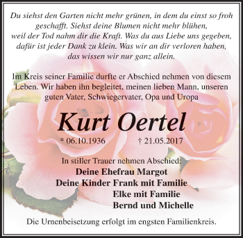 Traueranzeige von Kurt Oertel von Mitteldeutsche Zeitung Wittenberg