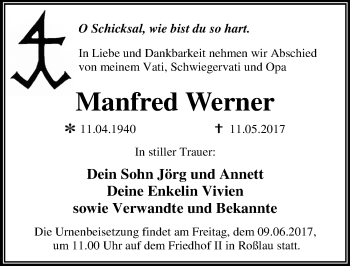 Traueranzeige von Manfred Werner von Mitteldeutsche Zeitung Dessau-Roßlau