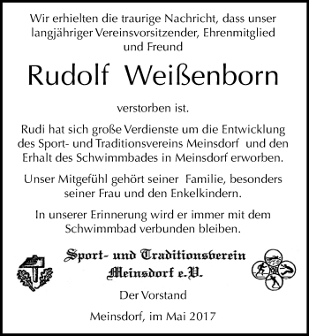 Traueranzeige von Rudolf Weißenborn von Mitteldeutsche Zeitung Dessau-Roßlau