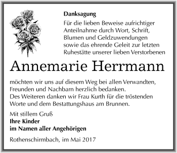 Traueranzeige von Annemarie Herrmann von Mitteldeutsche Zeitung Mansfelder Land