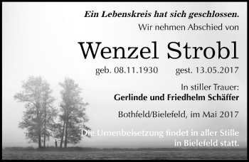 Traueranzeige von Wenzel Strobl von Mitteldeutsche Zeitung Weißenfels