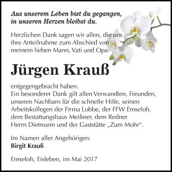 Traueranzeige von Jürgen Krauß von Super Sonntag SGH Mansf. Land