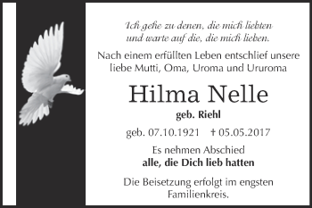 Traueranzeige von Hilma Nelle von WVG - Wochenspiegel Bitterfeld