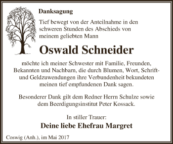 Traueranzeige von Oswald Schneider von WVG - Wochenspiegel Dessau / Köthen
