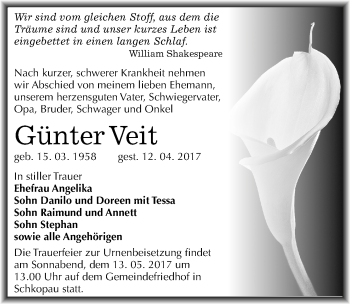 Traueranzeige von Günter Veit von Mitteldeutsche Zeitung Merseburg/Querfurt