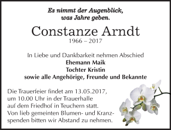 Traueranzeige von Constanze Arndt von Mitteldeutsche Zeitung Weißenfels