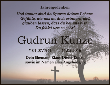 Traueranzeige von Gudrun Kunze von WVG - Wochenspiegel Dessau / Köthen