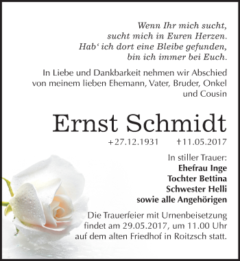 Traueranzeige von Ernst Schmidt von Mitteldeutsche Zeitung Bitterfeld