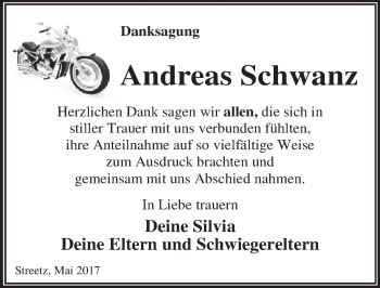 Traueranzeige von Andreas Schwanz von Mitteldeutsche Zeitung Dessau-Roßlau